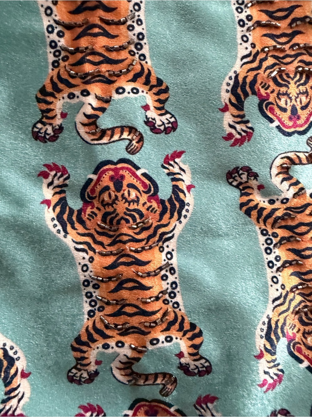 Velvet beaded Tiger Print Accent Pillow Covers set of 2 18x18